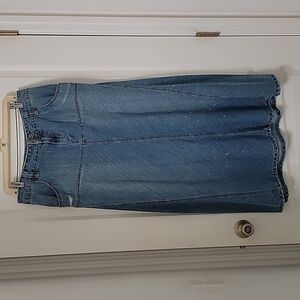 London Jean Size 10 Vintage Retro Maxi Distressed Denim Skirt, GUC